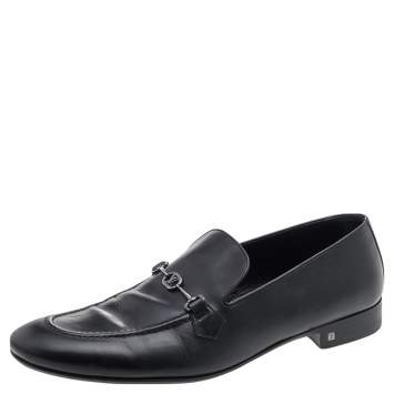 Pre Owned Louis Vuitton Black Leather Slip on Loafers Size 45