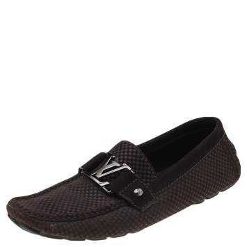 Pre Owned Louis Vuitton Dark Brown Suede Monte Carlo Slip On Loafers Size 41