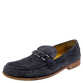 Pre Owned Louis Vuitton Blue Suede Major Slip On Loafers Size 45