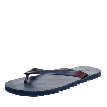 Pre Owned Louis Vuitton Navy Blue Leather Molitor Thong Flats Size 44.5