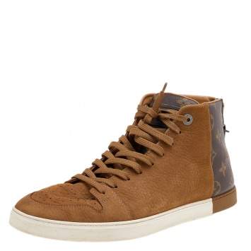مملوكة مسبقًا Louis Vuitton Brown Leather And Monogram Canvas High Top Sneakers Size 41.5
