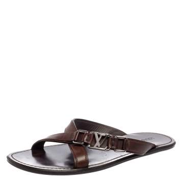 Pre Owned Louis Vuitton Brown Leather Slide Sandals Size 40.5