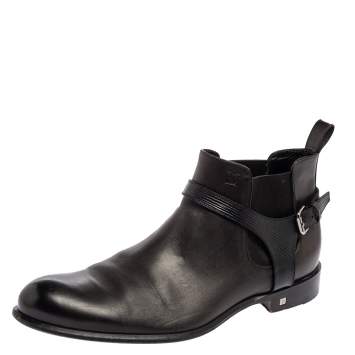 Pre Owned Louis Vuitton Black Leather Greenwich Ankle Boots Size 41.5