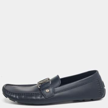 Pre Owned Louis Vuitton Midnight Blue Leather Monte Carlo Loafers Size 42