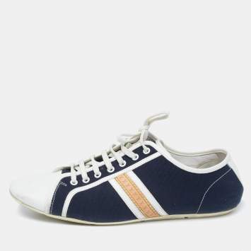 Pre Owned Louis Vuitton Navy Blue/White Canvas and Leather Low Top Sneakers Size 42.5
