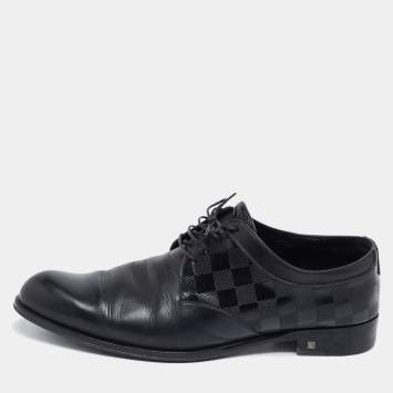 Pre Owned Louis Vuitton Black Damier Embossed Leather Lace-Up Derby Size 43