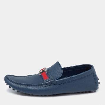 Pre Owned Louis Vuitton Blue Leather Monte Carlo Loafers Size 41.5