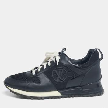 Pre Owned Louis Vuitton Black Mesh and Leather Run Away Lace Up Sneakers Size 42