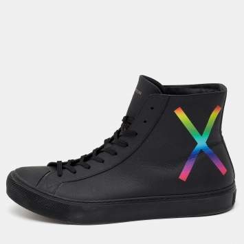 Pre Owned Louis Vuitton Black Leather Tattoo High Top Sneakers Size 42