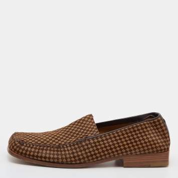 Pre Owned Louis Vuitton Beige/Brown Damier Pony Hair Montaigne Square Toe Loafers Size 44