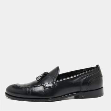 Pre Owned Louis Vuitton Black Leather Trading Loafers Size 42.5