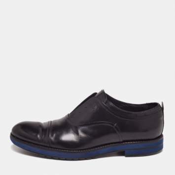 Pre Owned Louis Vuitton Black Leather Cap Toe Lace Up Derby Size 42.5