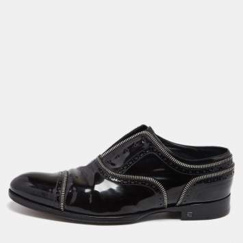 Pre Owned Louis Vuitton Black Brogue Patent Leather Zip Trim Lace-Up Oxfords Size 42