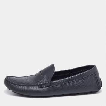 Pre Owned Louis Vuitton Dark Grey  Leather Slip On Loafers Size 44
