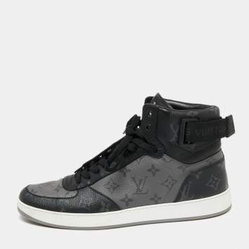 Pre Owned Louis Vuitton Black/Grey Monogram Canvas Rivoli High Top Sneakers Size 44