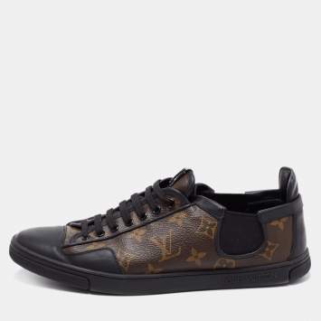 Pre Owned Louis Vuitton Black/Brown Leather and Monogram Canvas Slalom Low-Top Sneakers Size 41