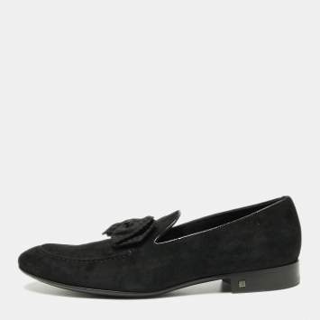 Pre Owned Louis Vuitton Black Suede Tuxedo Bow Smoking Slippers Size 43.5