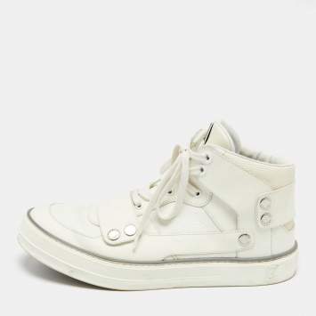 Pre Owned Louis Vuitton Off-White Leather and Mesh High-Top Sneakers Size 40