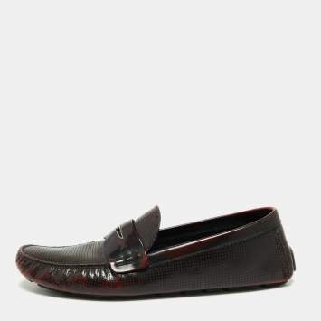 Pre Owned Louis Vuitton Two-Tone Perforated Leather Penny Loafers Size 45