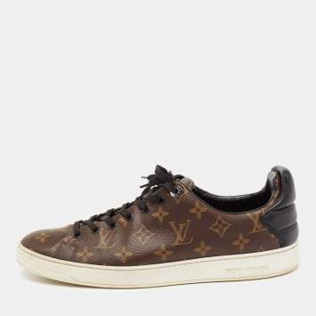 Pre Owned Louis Vuitton Brown/Black Monogram Canvas And Leather Frontrow Low Top Sneakers Size 43