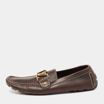 Pre Owned Louis Vuitton Dark Brown Leather Monte Carlo Slip On Loafers Size 41