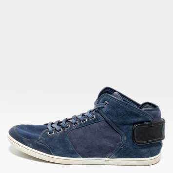 Pre Owned Louis Vuitton Navy Blue/Black Suede And Leather Lace Up Sneakers Size 42