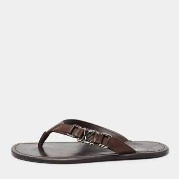 Pre Owned Louis Vuitton Brown Leather  Thong Sandals Size 40