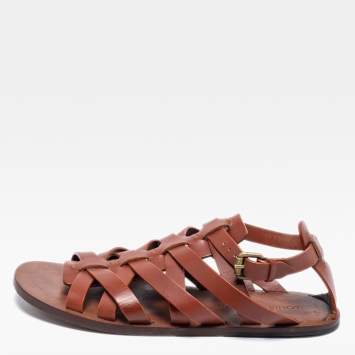 مملوكة مسبقًا Louis Vuitton Brown Leather Strappy Flat Sandals Size 41