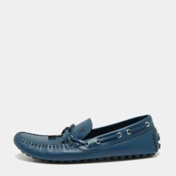 Pre Owned Louis Vuitton Blue Leather Bow Arizona Loafers Size 43