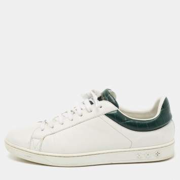 Pre Owned  Louis Vuitton White Leather And Croc Embossed Luxembourg Sneakers Size 41.5