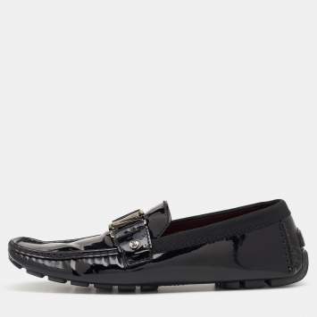 Pre Owned Louis Vuitton Black Patent Leather Monte Carlo Slip On Loafers Size 41.5
