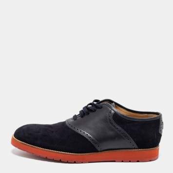 Pre Owned Louis Vuitton Black/Navy Blue Suede and Brogue Leather Lace-Up Oxfords Size 42.5 