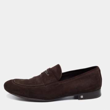 مملوكة مسبقًا Louis Vuitton Dark Brown Suede Slip On Loafers Size 42.5