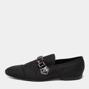 Pre Owned Louis Vuitton Black Petit Damier Fabric Monte Carlo Loafers Size 42.5