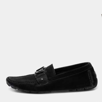 Pre Owned Louis Vuitton Black Suede Monte Carlo Loafers Size 42