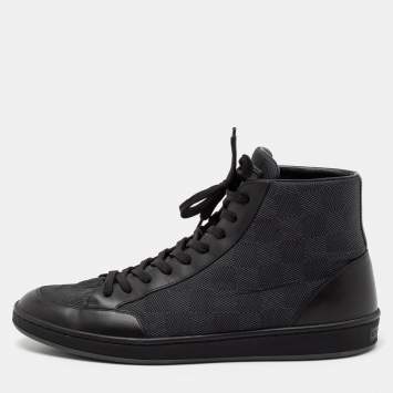 Pre Owned Louis Vuitton Black Damier Ebene Canvas And Leather Lace Up High Top Sneakers Size 41