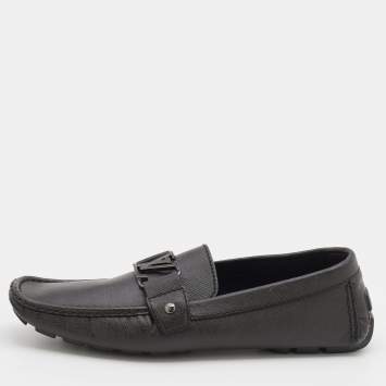 Pre Owned Louis Vuitton Graphite Leather Monte Carlo Slip On Loafers Size 44