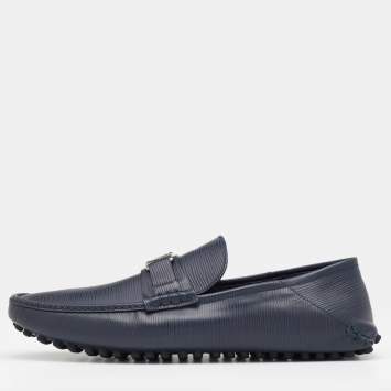 Pre Owned Louis Vuitton Blue Epi Leather Hockenheim Slip On Loafers Size 44.5