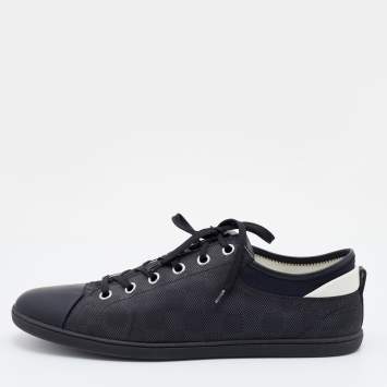 Pre Owned Louis Vuitton Black Graphite Damier Nylon And Leather Cap Toe Low Top Sneakers Size 45