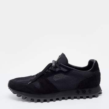 Pre Owned Louis Vuitton Black Suede And Mesh Runner Low Top Sneakers Size 44.5