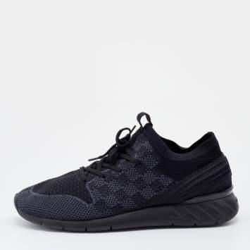 Pre Owned Louis Vuitton Black Damier Knit Fabric Fastlane Low Top Sneakers Size 45 