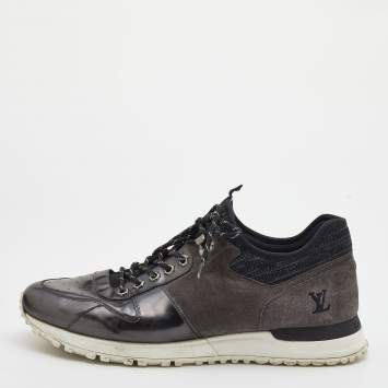Pre Owned Louis Vuitton Black/Grey Suede And Leather Run Away Low Top Sneakers Size 45