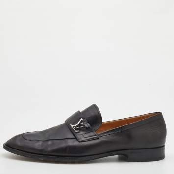 Pre Owned Louis Vuitton Black Leather Saint German Slip On Loafers Size 44.5