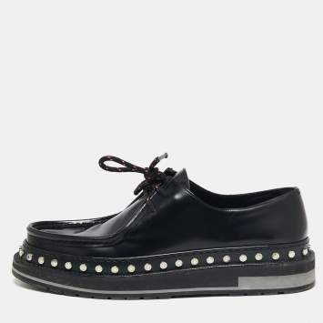 Pre Owned Louis Vuitton Black Leather Studded Lace Up Derby Size 43
