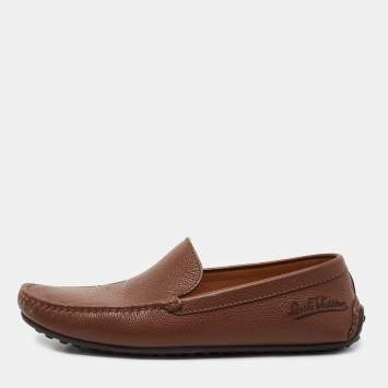 Pre Owned Louis Vuitton Brown Leather Slip On Loafers Size 40.5