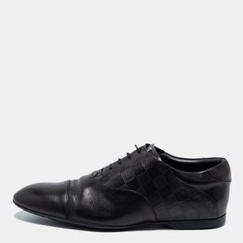 Pre Owned Louis Vuitton Black Damier Embossed Leather Lace Up Oxfords Size 41