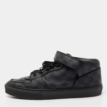 Pre Owned Louis Vuitton Damier Ebene Canvas And Leather Lace Up High Top Sneakers Size 44.5