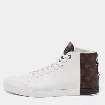 مملوكة مسبقًا Louis Vuitton White/Brown Leather and Monogram Canvas Line Up High-Top Sneakers Size 44
