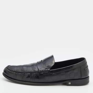 Pre Owned Louis Vuitton Black Damier Leather Santiago Slip On Loafers Size 44