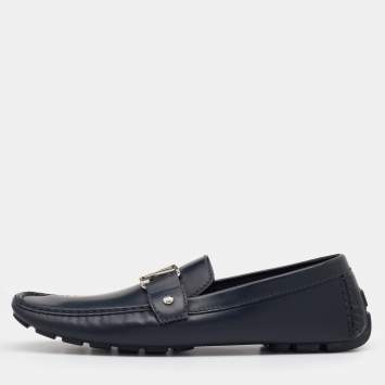 Pre Owned Louis Vuitton Blue Leather Monte Carlo Slip On Loafers Size 46